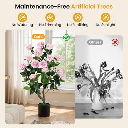 Artificial Camellia Tree, Cement-Filled Pot, Pink Faux Plants at Gallery Canada