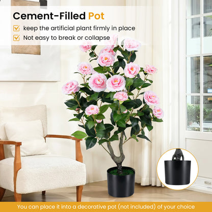 Artificial Camellia Tree, Cement-Filled Pot, Pink Faux Plants at Gallery Canada