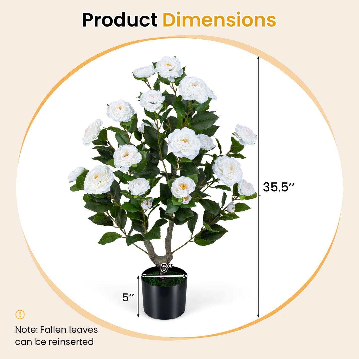 Artificial Camellia Tree Faux Flower Plant in Cement-Filled Pot, White Faux Plants at Gallery Canada