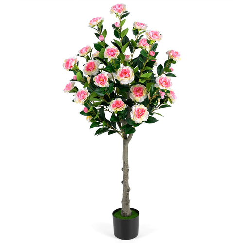 Artificial Camellia Tree, 27 Blossoms, Cement Pot