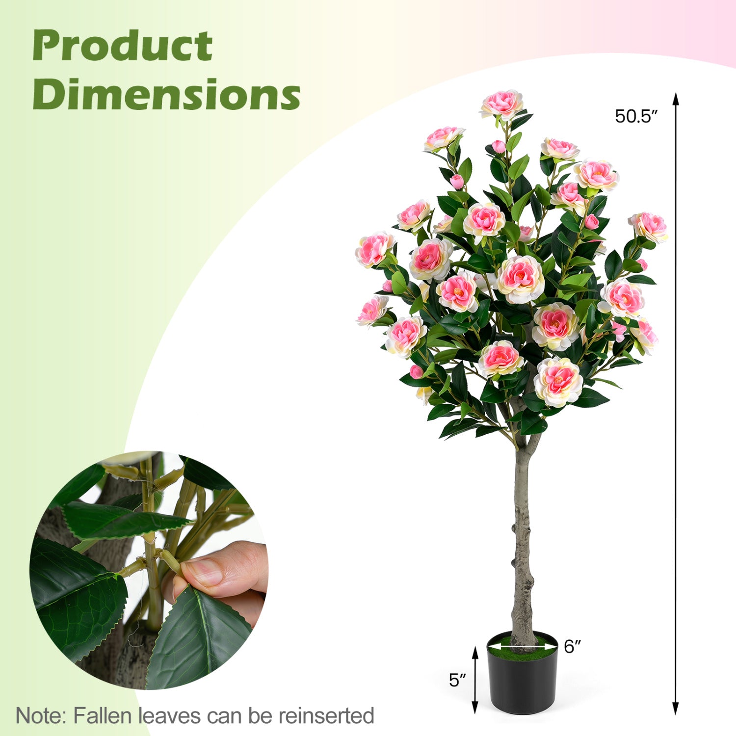 Artificial Camellia Tree, 27 Blossoms, Cement Pot Faux Plants at Gallery Canada