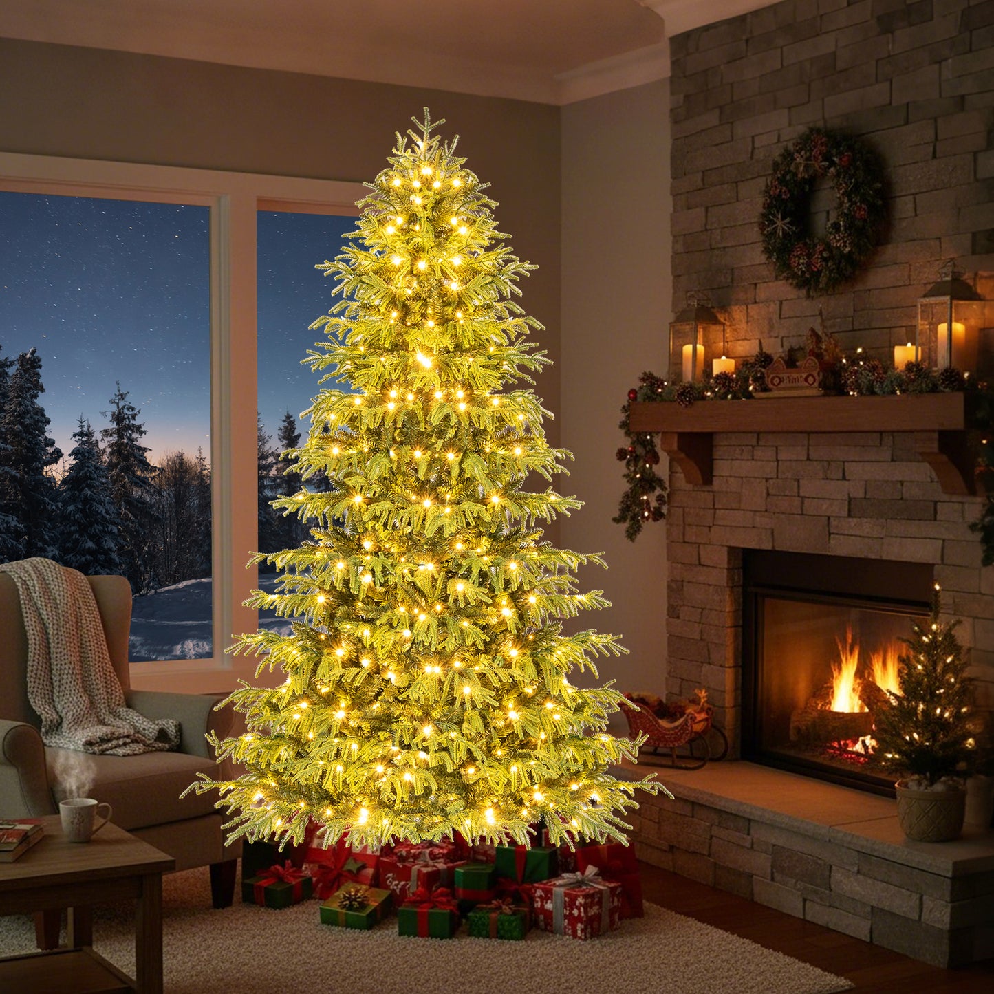 Artificial Christmas Tree, LED Lights, PVC Mixed Branch Tips, 7ft, Green Christmas Tree at Gallery Canada
