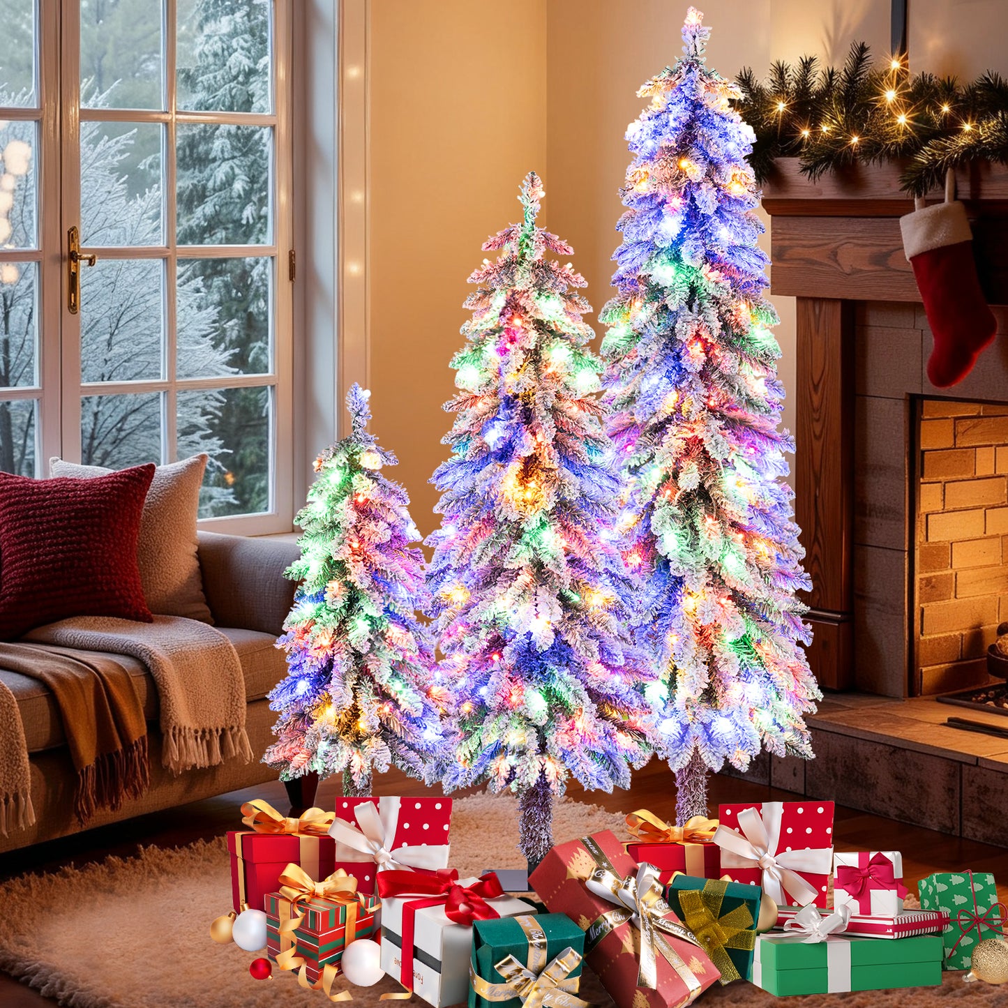 Artificial Christmas Tree Set Of 3, Snow-Flocked Branch Tips, Green Christmas Tree at Gallery Canada