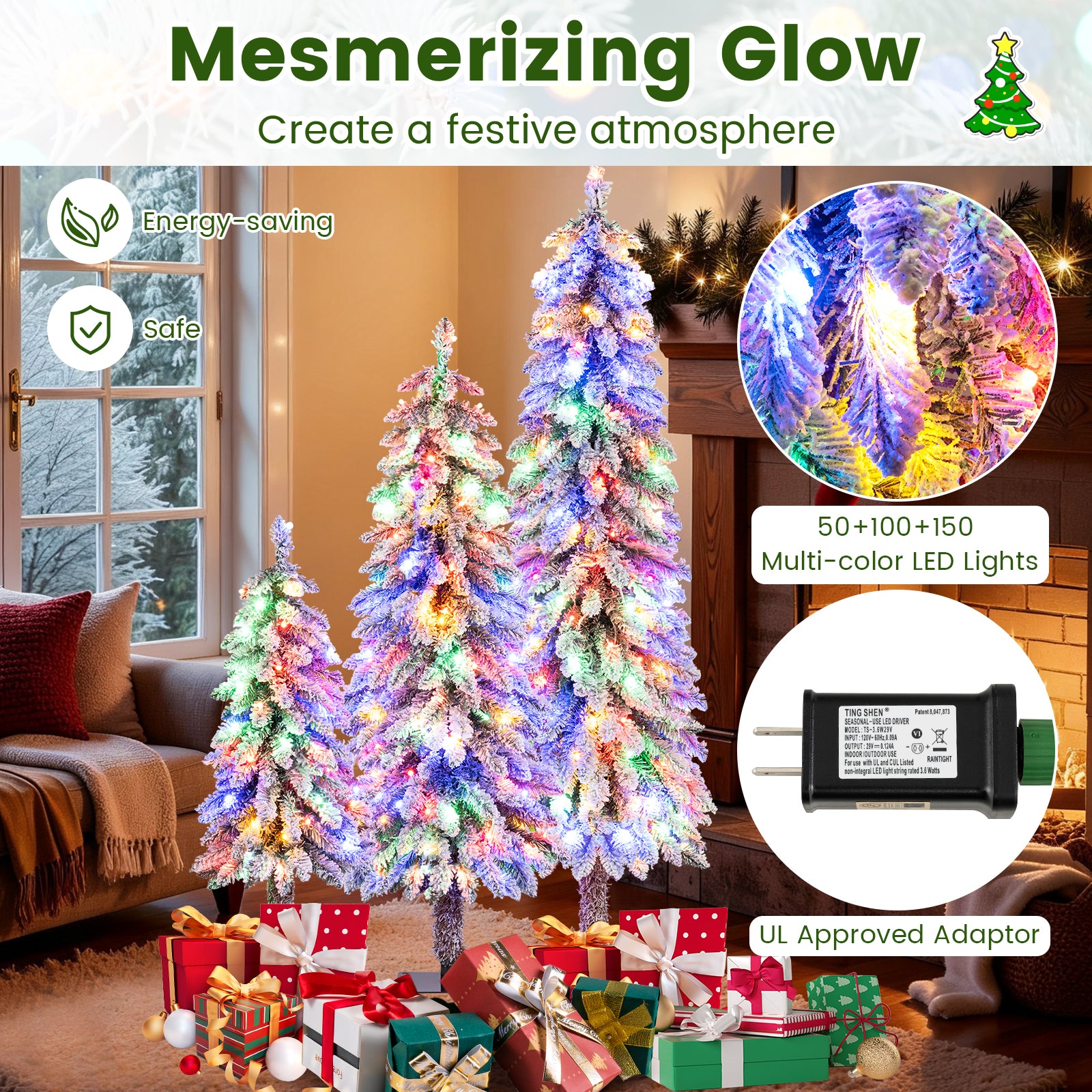Artificial Christmas Tree Set Of 3, Snow-Flocked Branch Tips, Green Christmas Tree at Gallery Canada