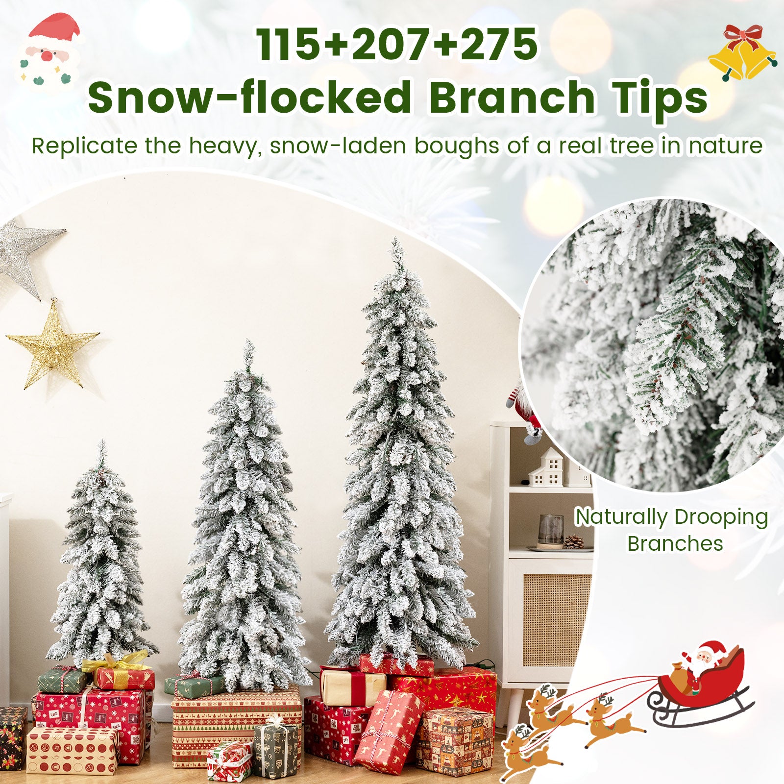 Artificial Christmas Tree Set Of 3, Snow-Flocked Branch Tips, Green Christmas Tree at Gallery Canada