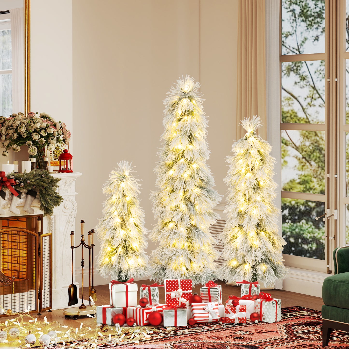 Artificial Christmas Tree Set, Snow-Flocked Tips, LED Lights, Green Christmas Tree at Gallery Canada