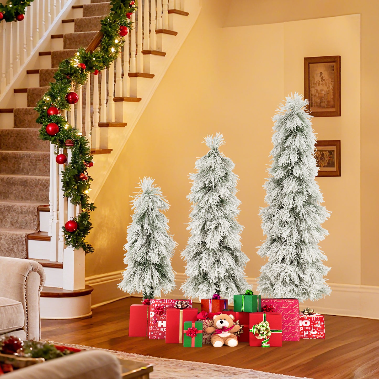 Artificial Christmas Tree Set, Snow-Flocked Tips, LED Lights, Green Christmas Tree at Gallery Canada