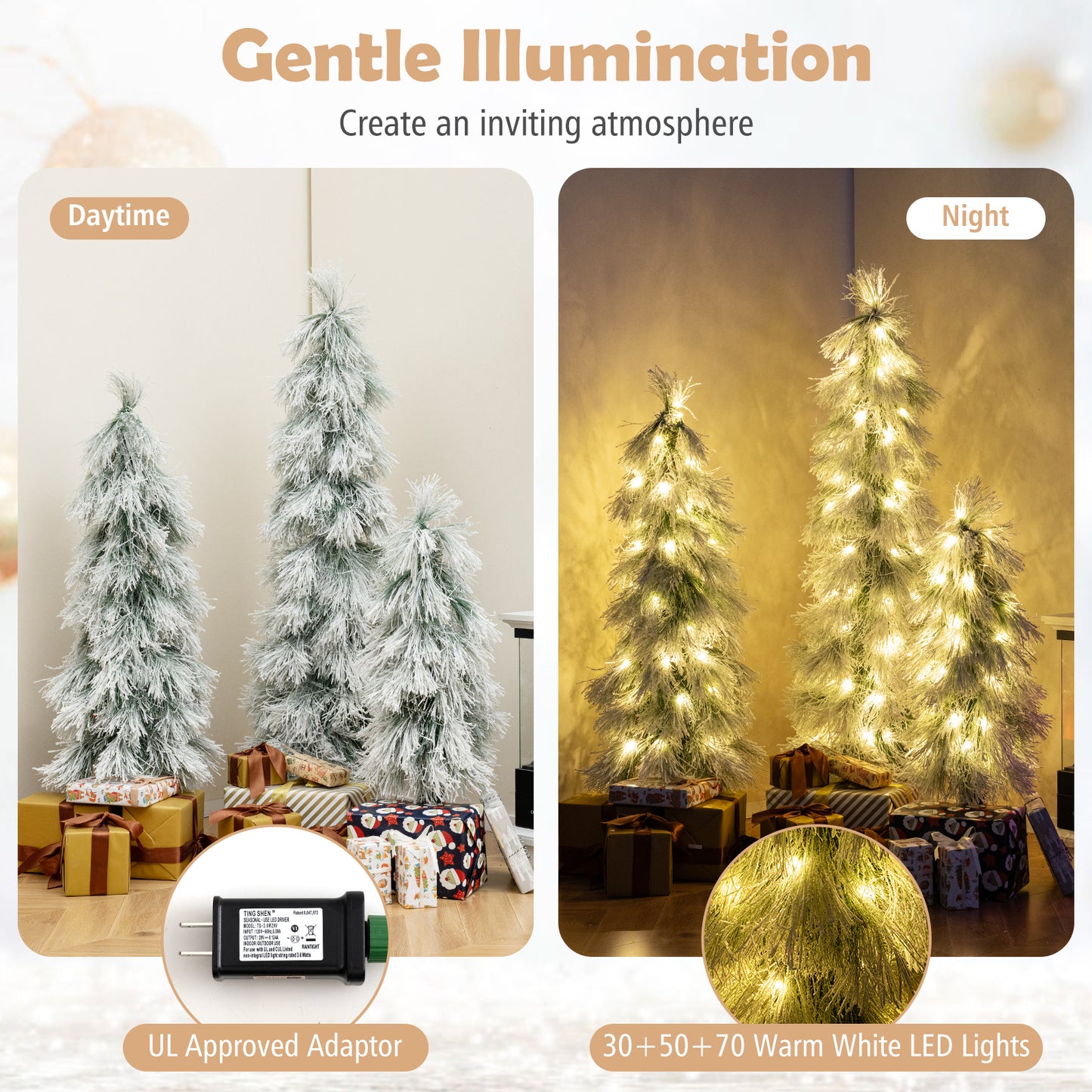 Artificial Christmas Tree Set, Snow-Flocked Tips, LED Lights, Green Christmas Tree at Gallery Canada