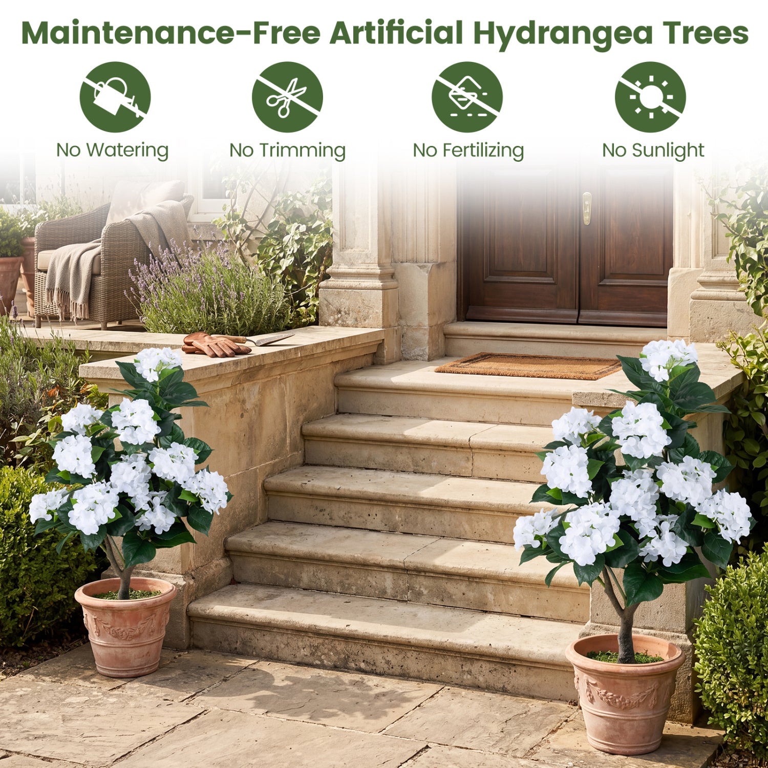 Artificial Hydrangea Tree, 11 White Flowers, White Faux Plants at Gallery Canada