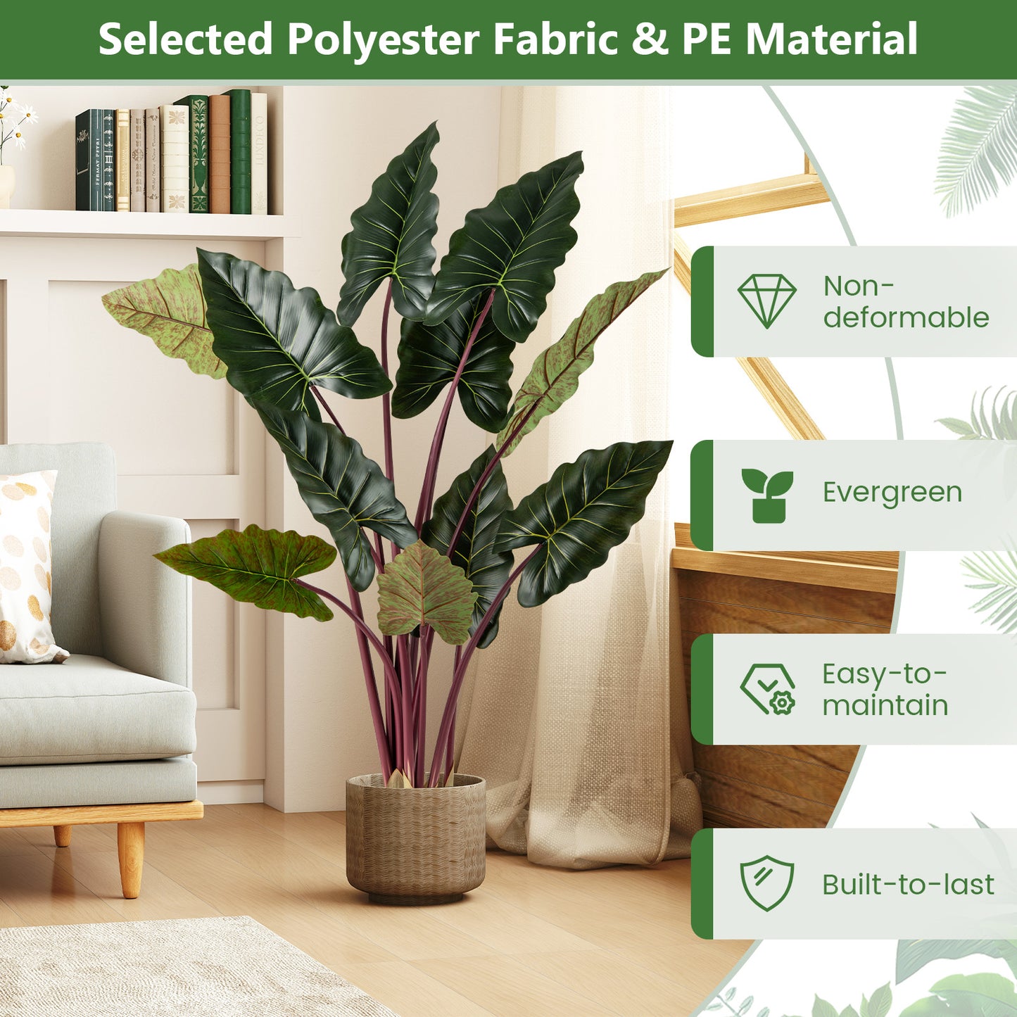 Artificial Rainbow Taro Tree 63" Tall with 11 Faux Leaves-1 Pack Faux Plants at Gallery Canada
