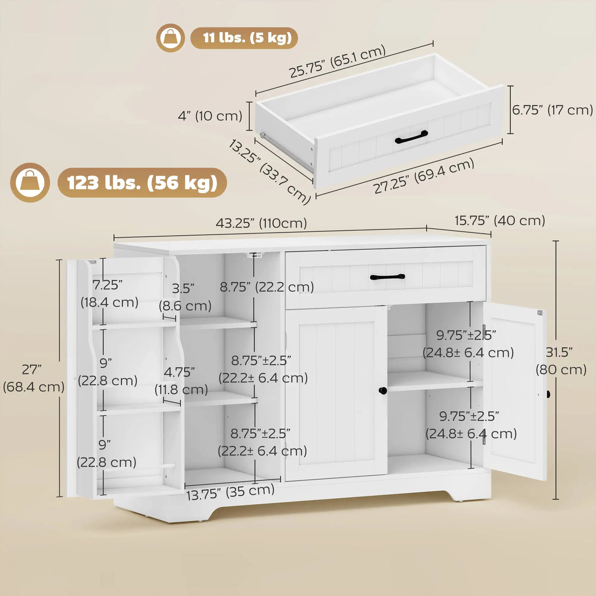 44" Modern Kitchen Cabinet With Drawer, White Bar Cabinets at Gallery Canada