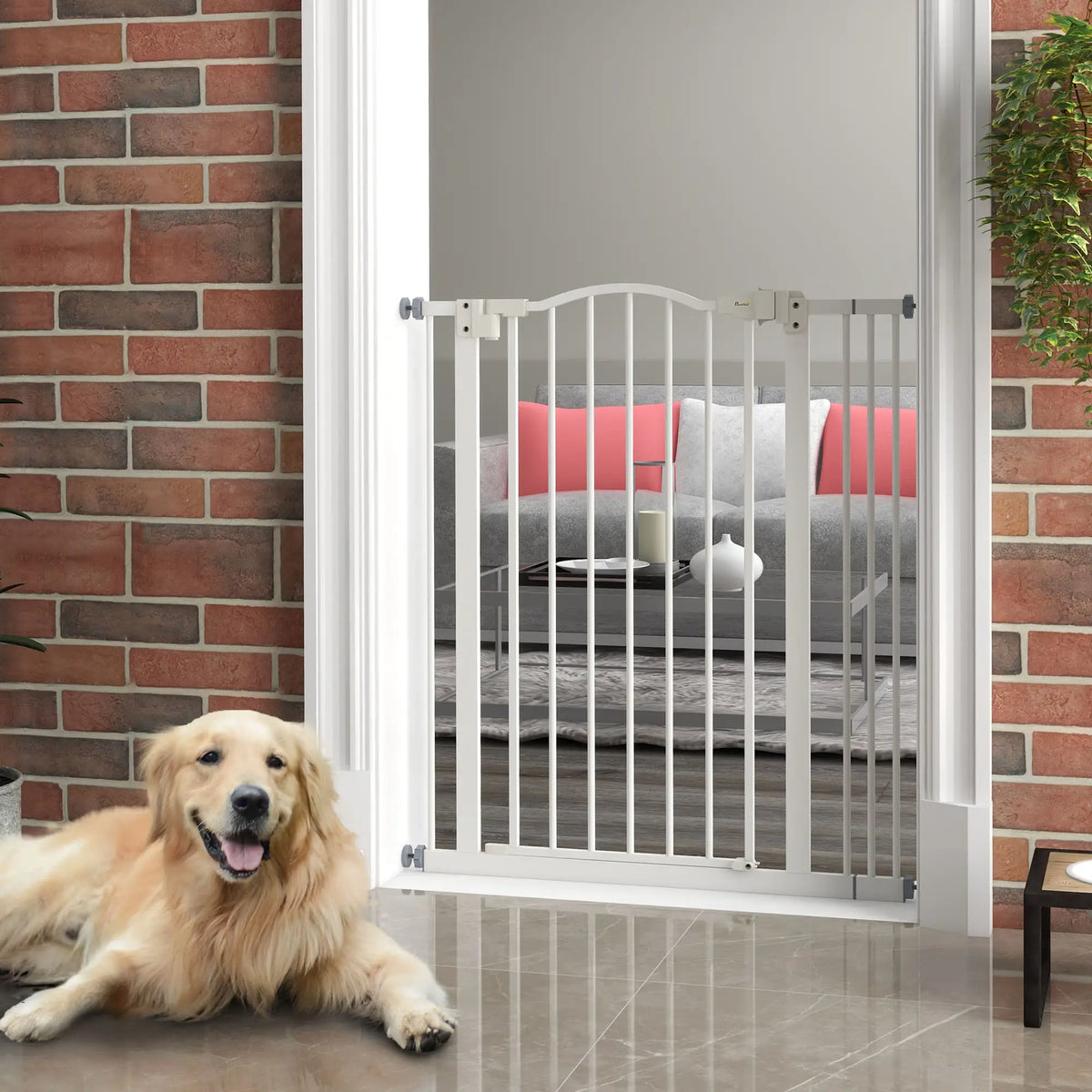 Extra Tall Dog Gate with Door, Pressure Fit, Auto Close, 29"-34", White Houses, Kennels & Pens at Gallery Canada