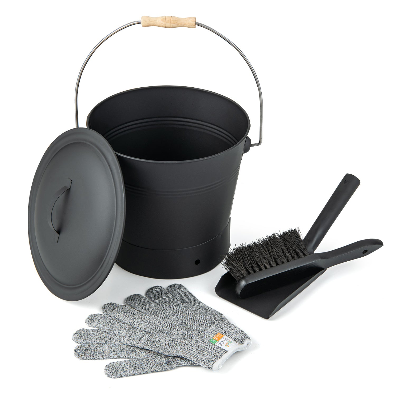 Ash Bucket with Lid and Cut-resistant Gloves, Black Fireplace Tools at Gallery Canada