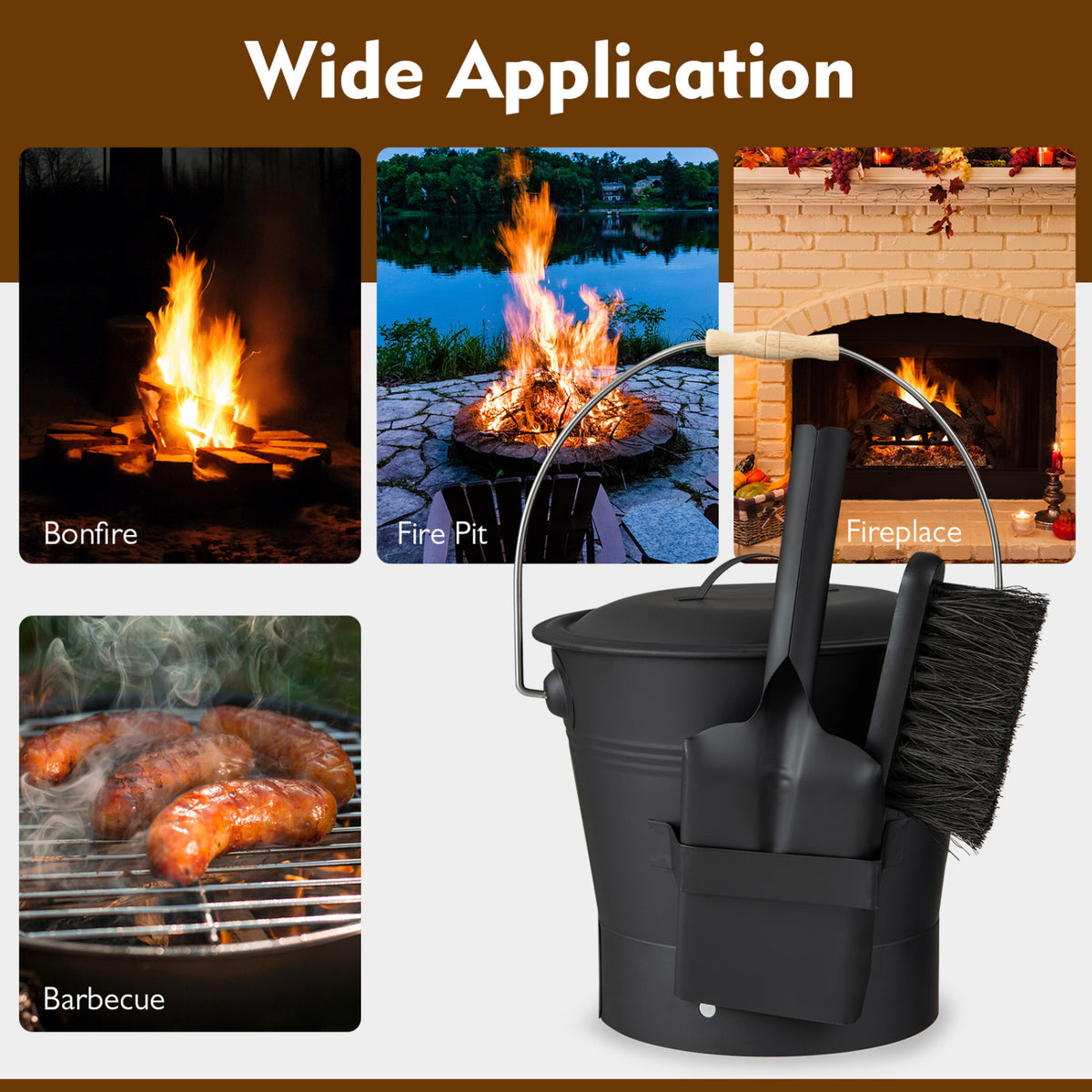 Ash Bucket with Lid and Cut-resistant Gloves, Black Fireplace Tools at Gallery Canada