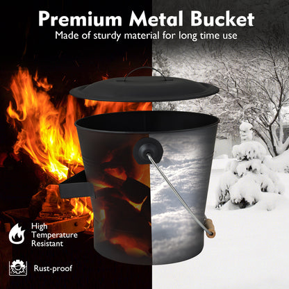 Ash Bucket with Lid and Cut-resistant Gloves, Black Fireplace Tools at Gallery Canada