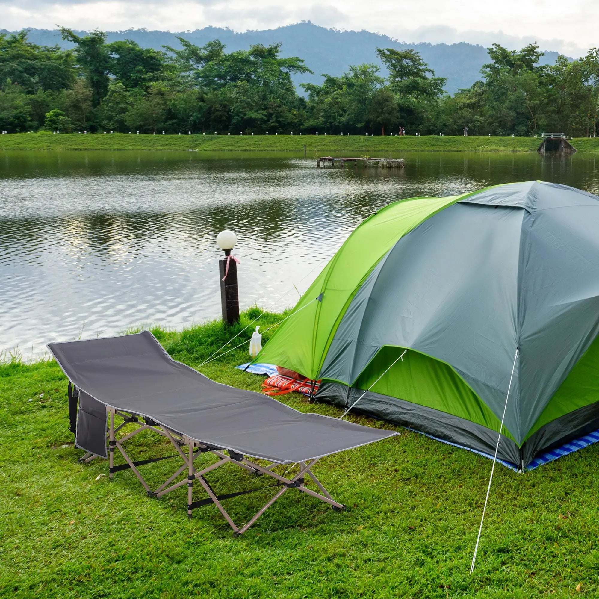 Folding Camping Cot for Adults, with Carry Bag, Side Pocket, Grey Camping Cots at Gallery Canada