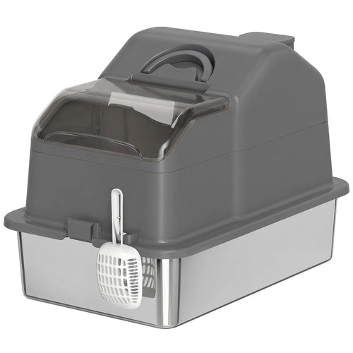 Extra Large Stainless Steel Cat Litter Box, High Sided, Dark Grey