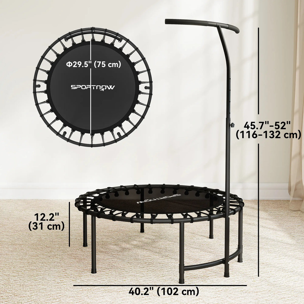 40" Foldable Rebounder Trampoline, Quiet Bungee, Black Trampolines at Gallery Canada