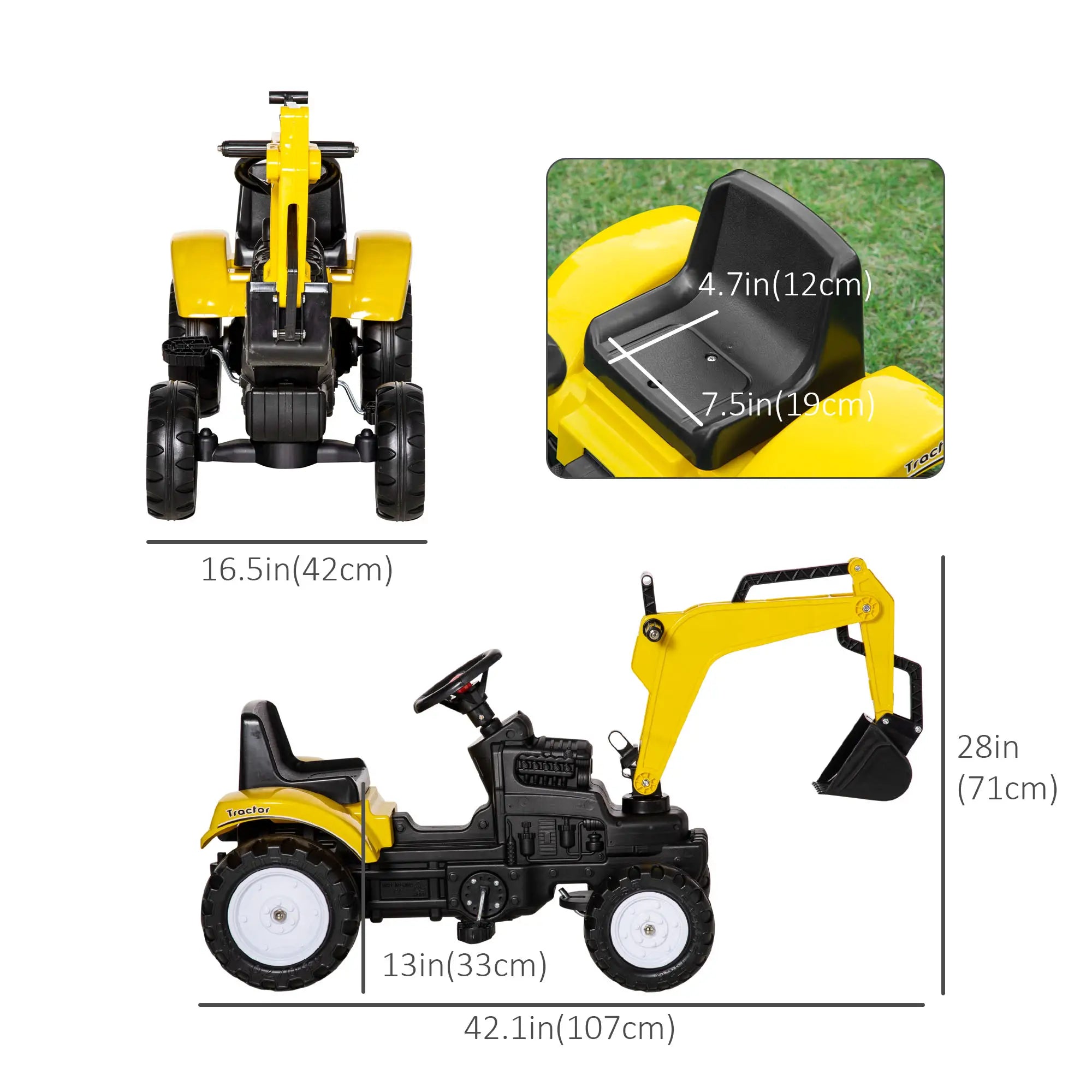 Kids Ride on Tractor, Pedal Excavator Toy for 3 Year Old, Yellow Toy Excavators at Gallery Canada