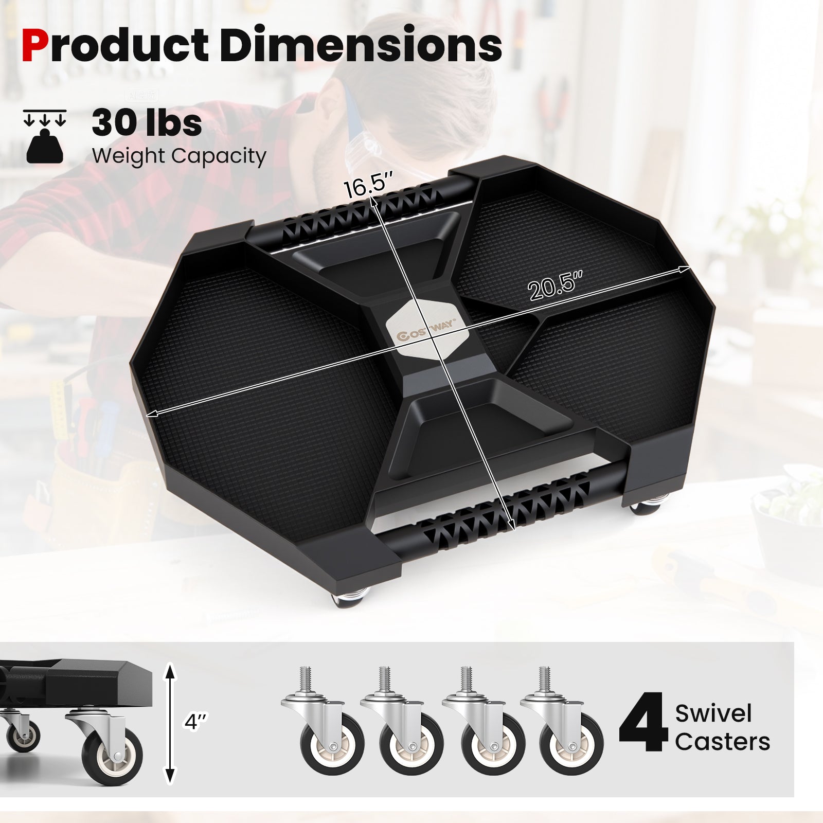 Automotive Rolling Tool Creeper with 4 Swivel Casters and 30 lbs Weight Capacity-BK, Black Garages at Gallery Canada