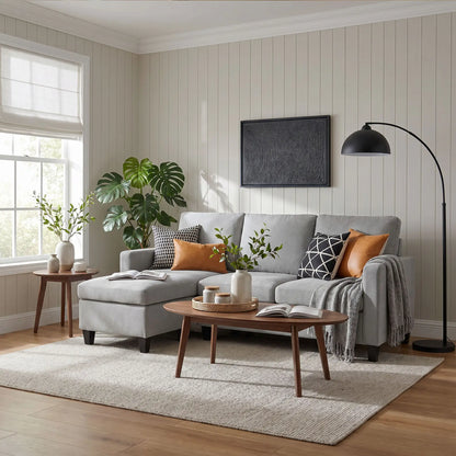 L-Shape Sectional Sofa with Ottoman, Modern Living Room Couch, Light Grey 3-Seater Sofas at Gallery Canada