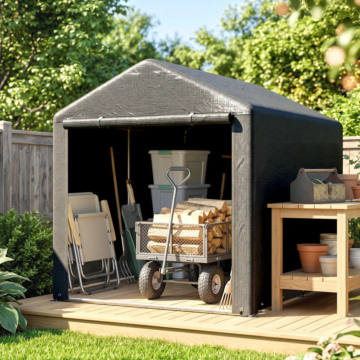 Portable Bicycle Shed, Galvanised Steel Frame, Large Door, Waterproof, Dark Grey Sheds at Gallery Canada