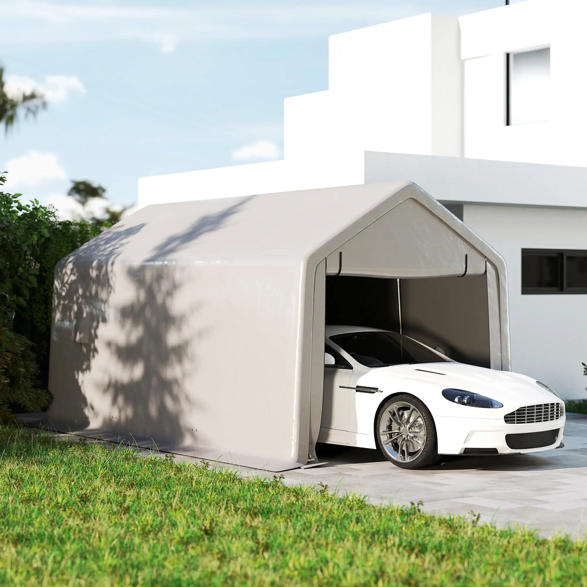 Heavy Duty Carport, 10 x 17 ft, Portable Garage, Roll-up Door, Grey Car Shelters at Gallery Canada