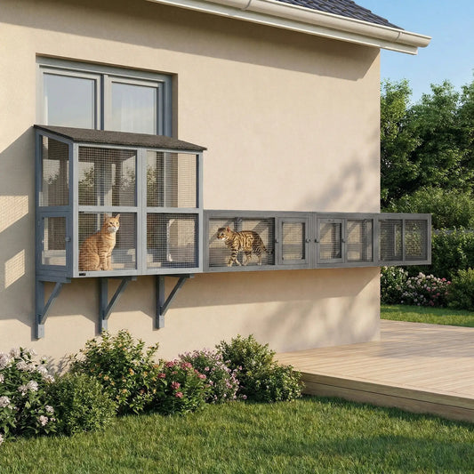 Cat Tunnel, Outdoor Enclosure, 8 Doors, 98", Dark Grey Outdoor Cat Enclosures Dark Grey at Gallery Canada