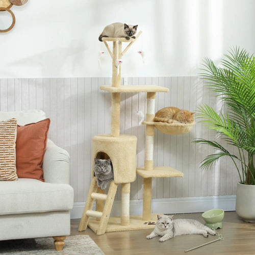 53 Inch Cat Tree Tower, Kitten Activity Centre, Beige