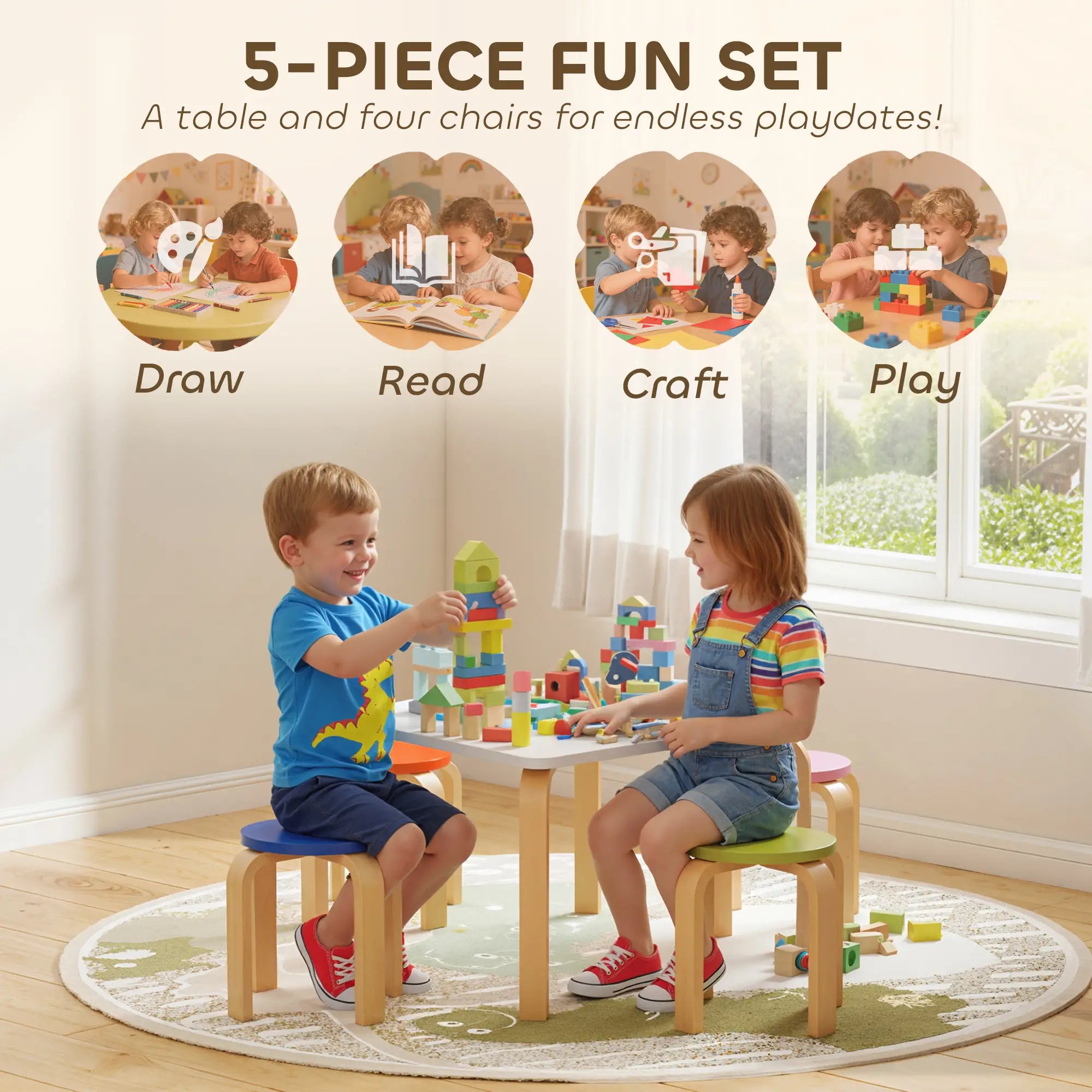 Kids Table and Chair Set, 5-Piece Children Furniture Kids Table Sets at Gallery Canada