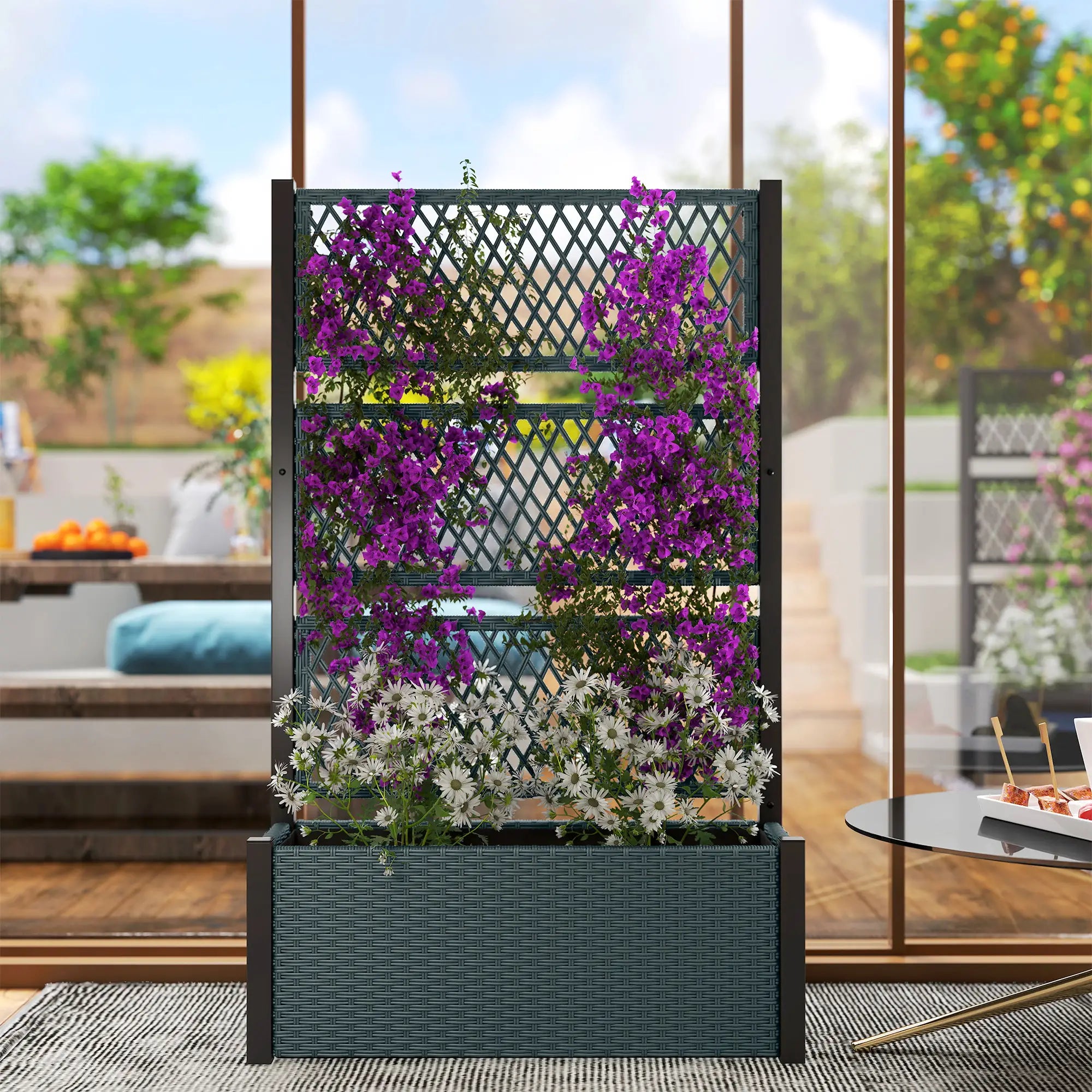 Wicker Outdoor Planter With Trellis, 58