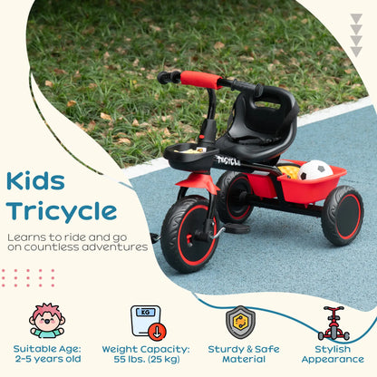 Large Kids Tricycle, Adjustable Seat, Safety Belt, 2 Storage Baskets, Red Tricycles for Kids at Gallery Canada