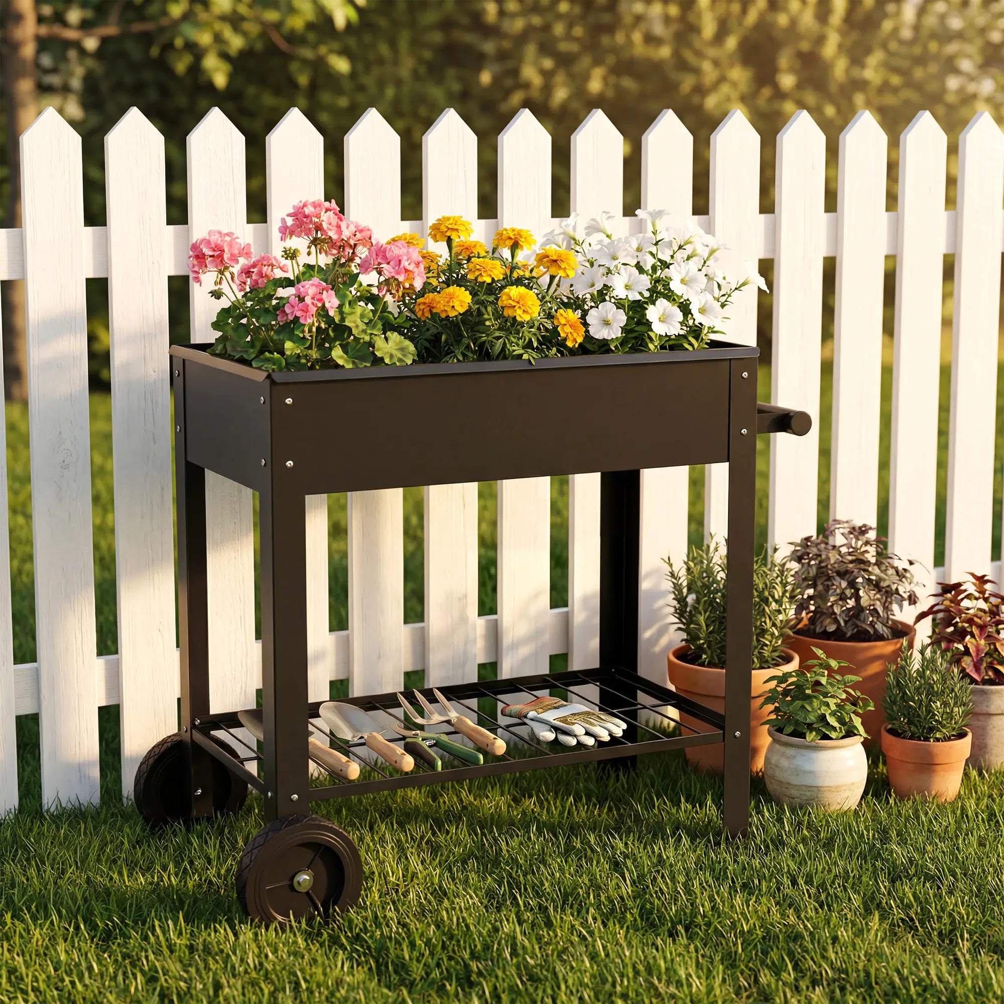 Metal Raised Garden Bed, Elevated Planter Box, 31.5