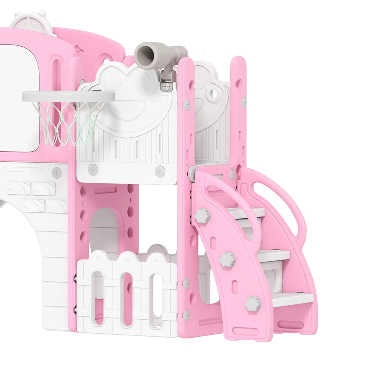7 In 1 Toddler Slide With Basketball Hoop, Climbing Frame, Telescope, Drawing Board, Storage Box, Pink Gym Sets & Swings at Gallery Canada