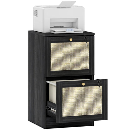 2 Drawer Filing Cabinet with Lock, Boho Style, A4 Letter Size, Black Office Cabinets & Cupboards at Gallery Canada