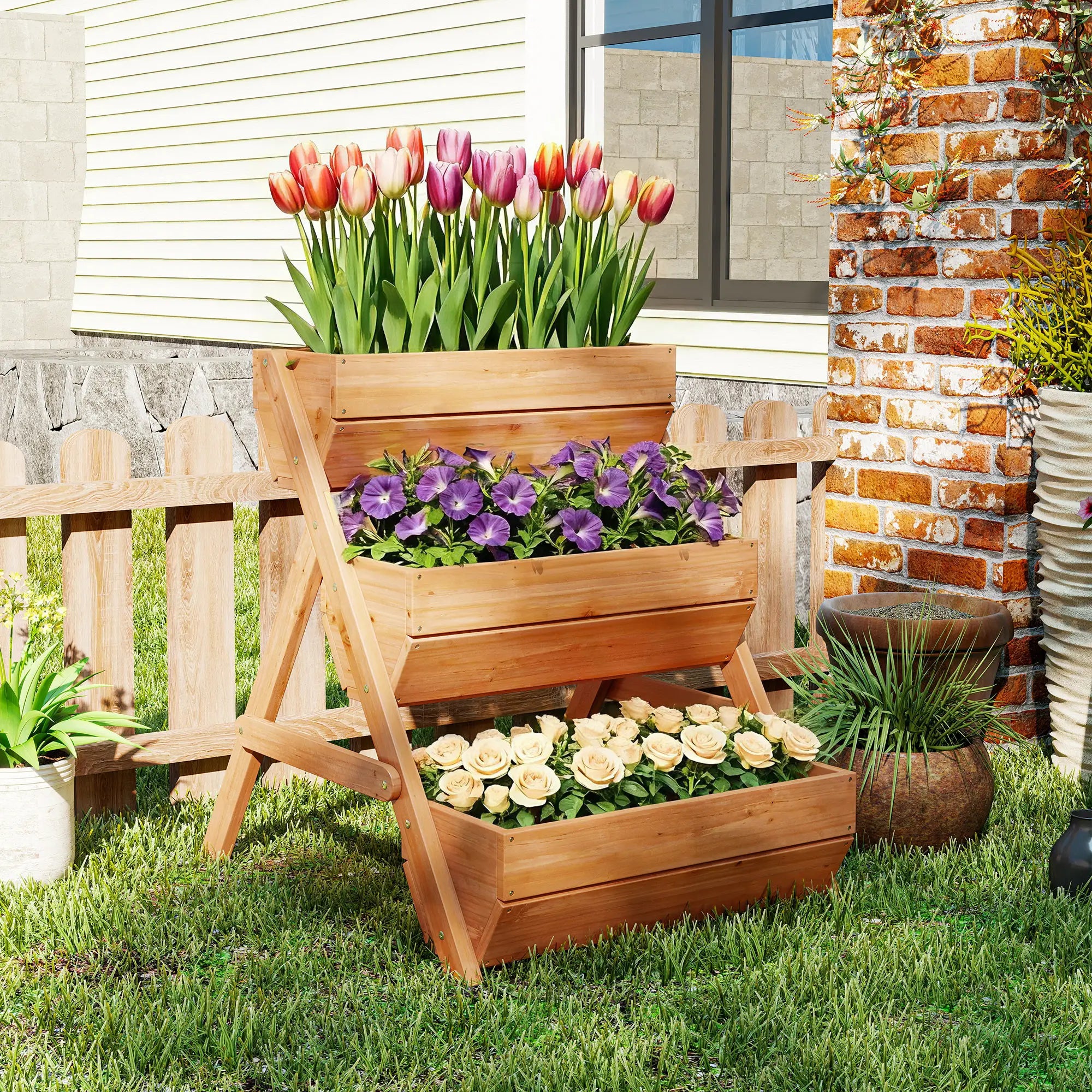 3 Tier Elevated Planter Box, Wooden Raised Garden Bed, 26