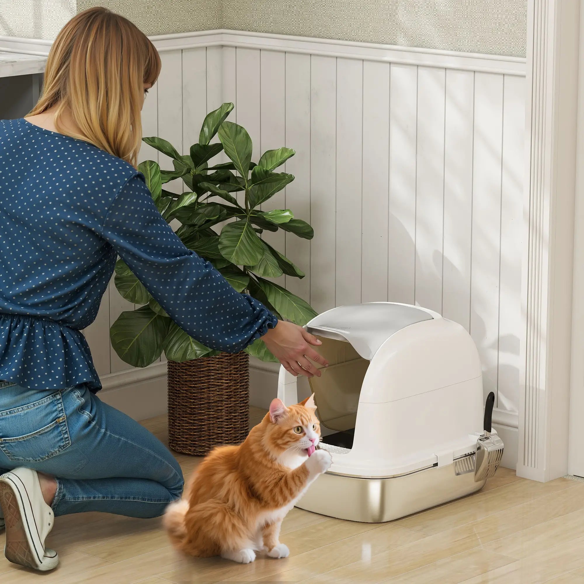 XL Stainless Steel Cat Litter Box with Lid, Enclosed, Scoop Included Cat Litter Box Enclosures at Gallery Canada