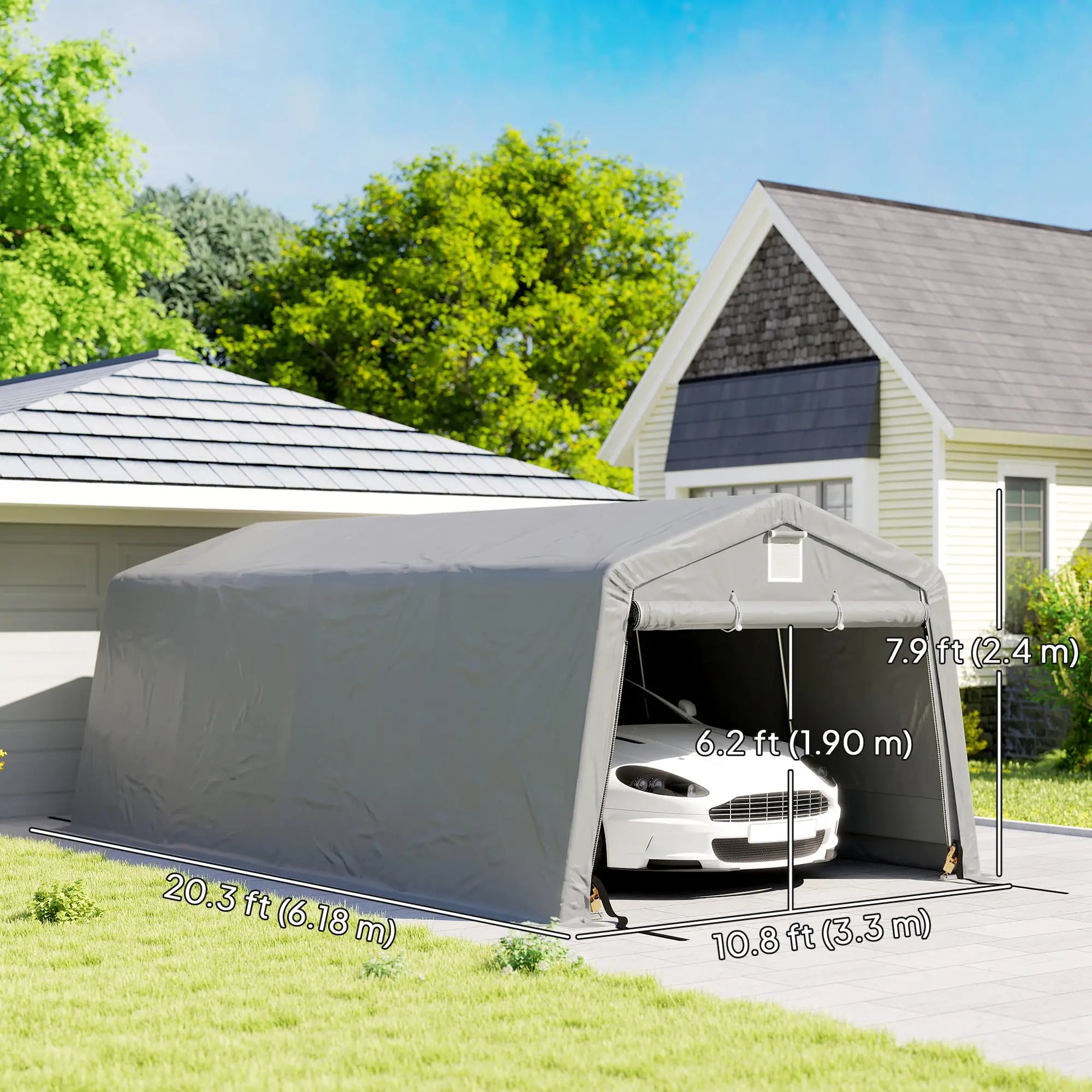 11' x 20' Portable Garage, Heavy Duty Carport, Grey Car Shelters at Gallery Canada