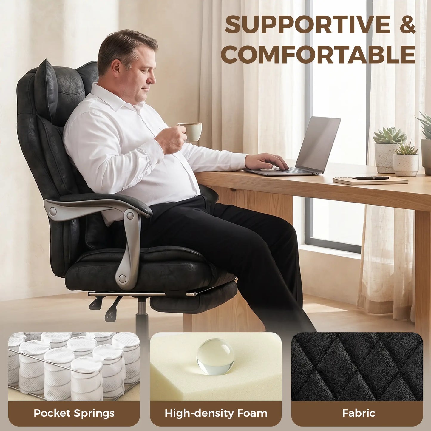 Big & Tall Office Chair 400 Lbs, Reclining, Lumbar Support, Black Executive & Manager Chairs at Gallery Canada