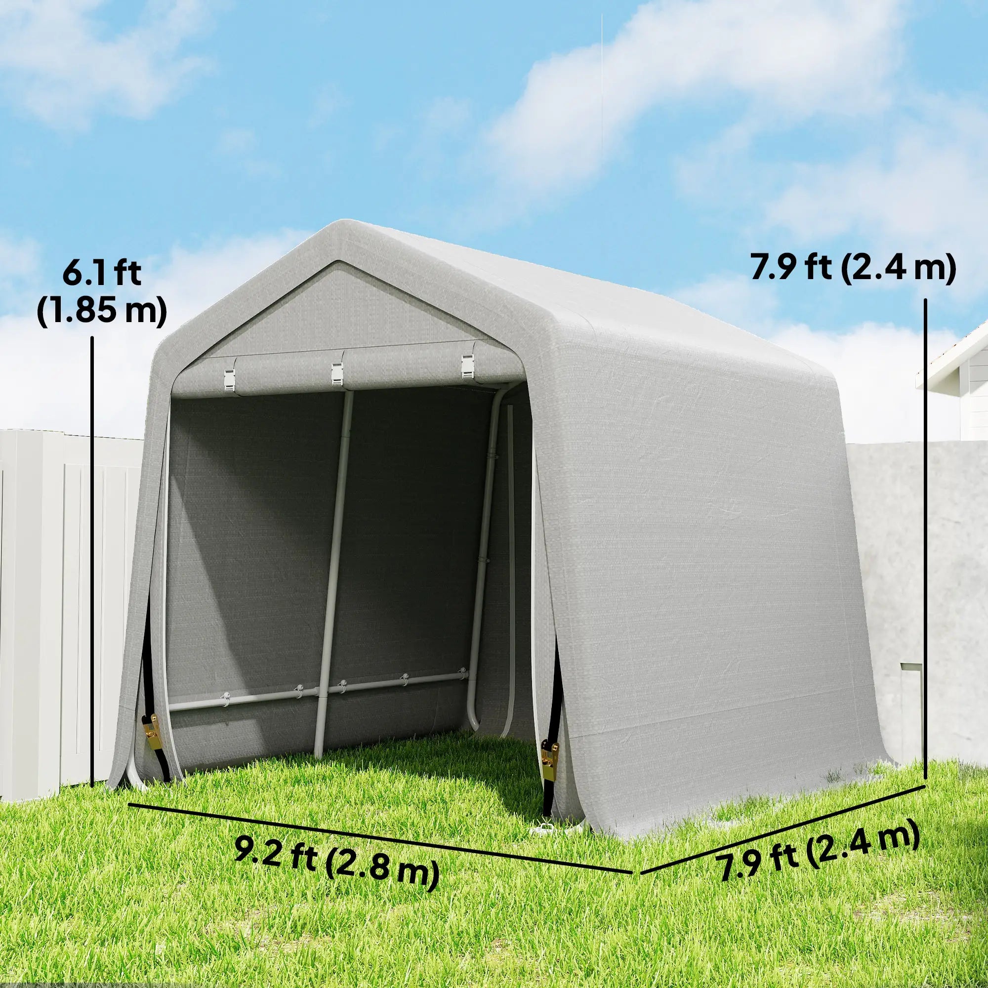 9.2' x 7.9' Garden Storage Tent, Metal Frame, Double Zipper Doors, Light Grey Portable Shed at Gallery Canada