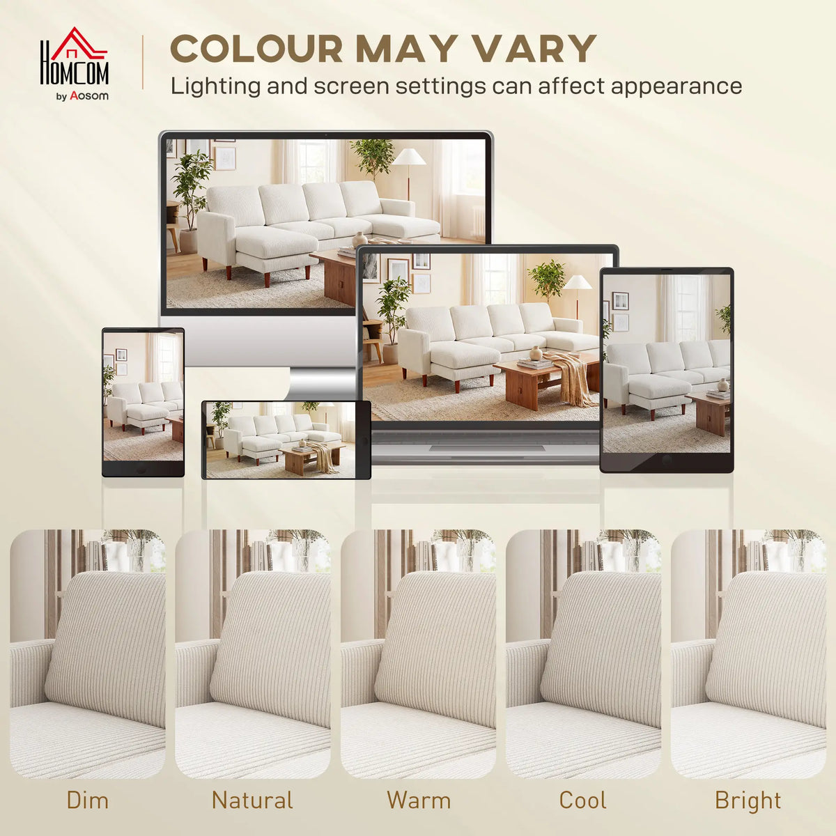 U Shaped Sectional Sofa, Corduroy, Double Chaise, Spring Cushions, 2200lb, Beige 3-Seater Sofas at Gallery Canada
