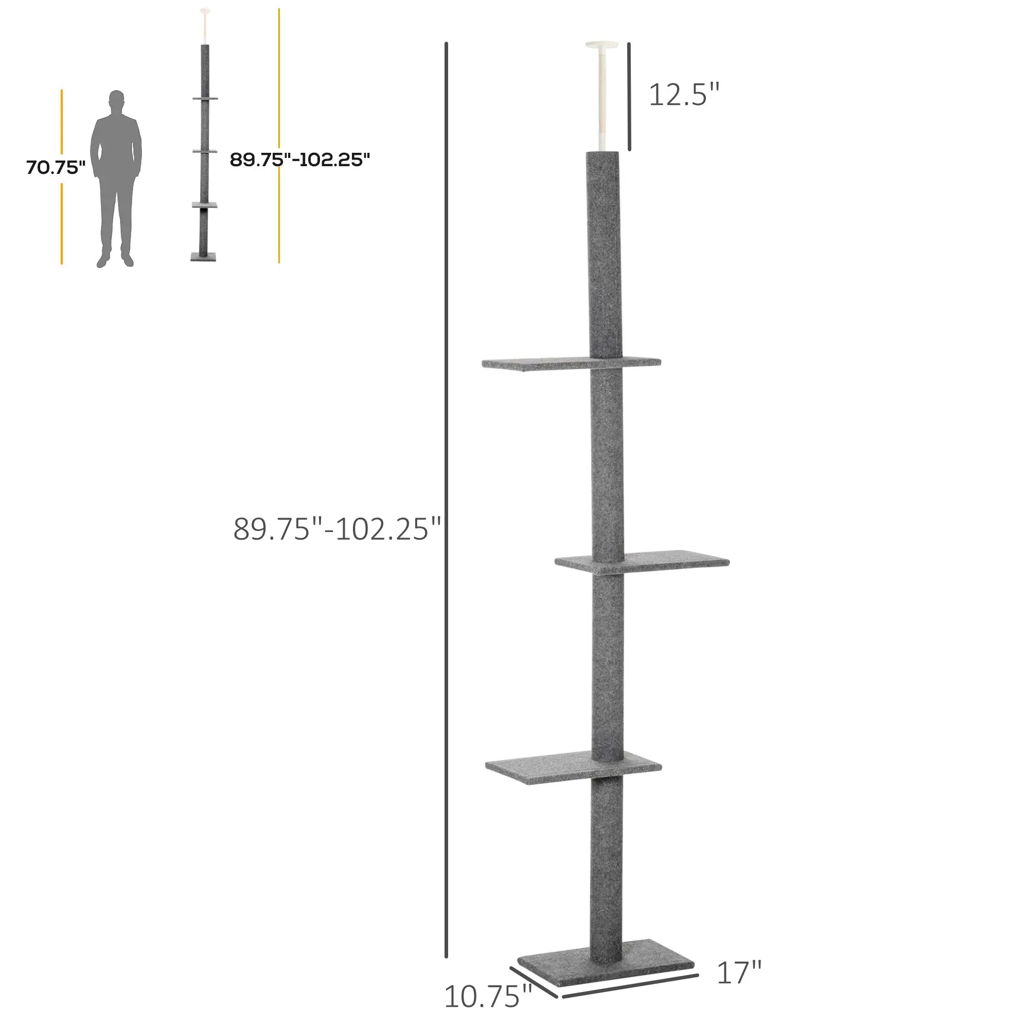 100 Cat Tree, 3 Perches Activity Center, Grey Floor to Ceiling Cat Trees at Gallery Canada
