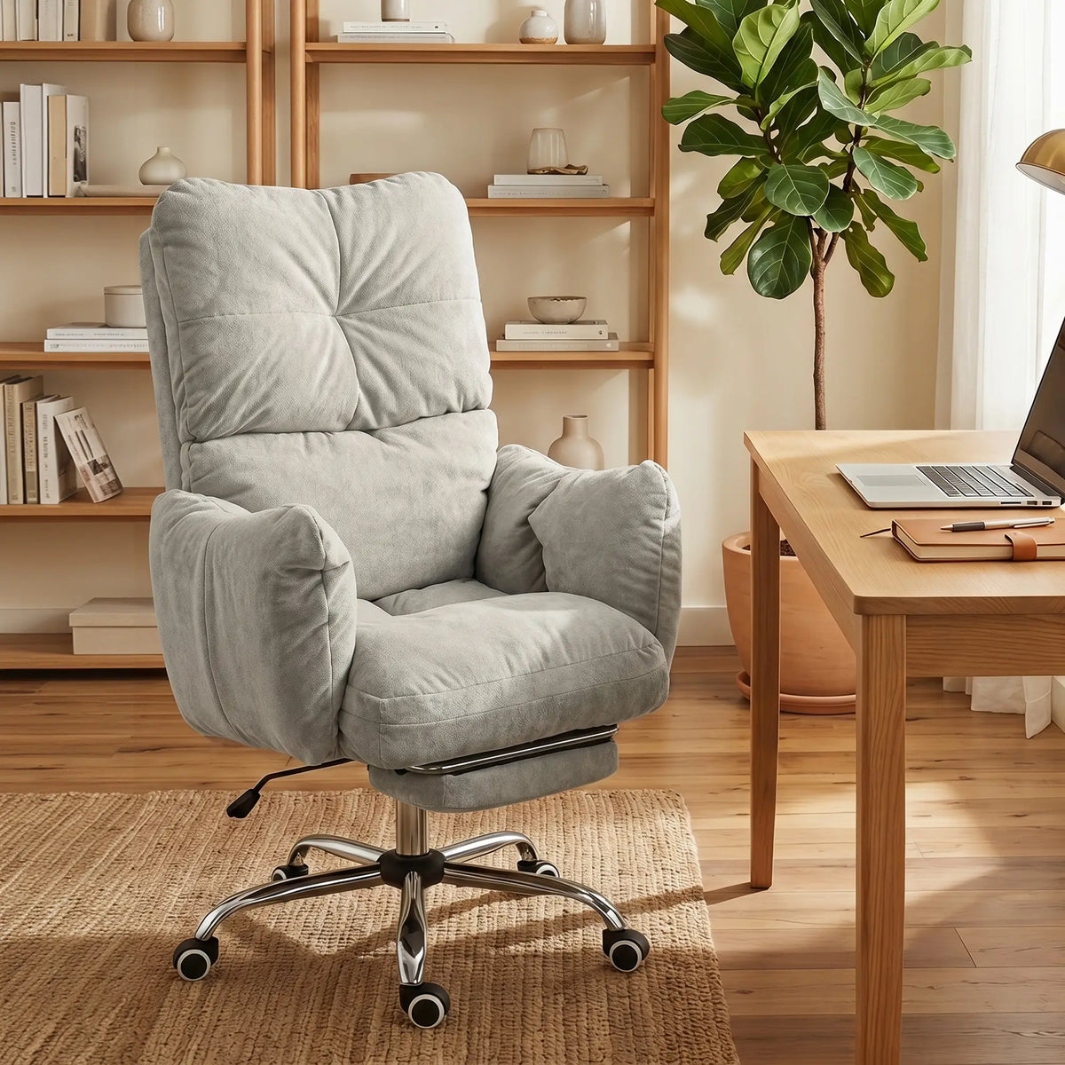Ergonomic Reclining Gaming Chair With Foot Rest, Light Grey Office Chairs at Gallery Canada