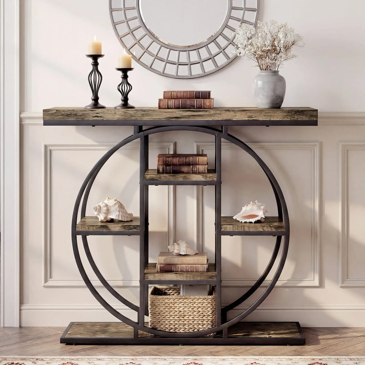 39.4" Console Table With Storage Shelves, Rustic Brown Console Tables at Gallery Canada