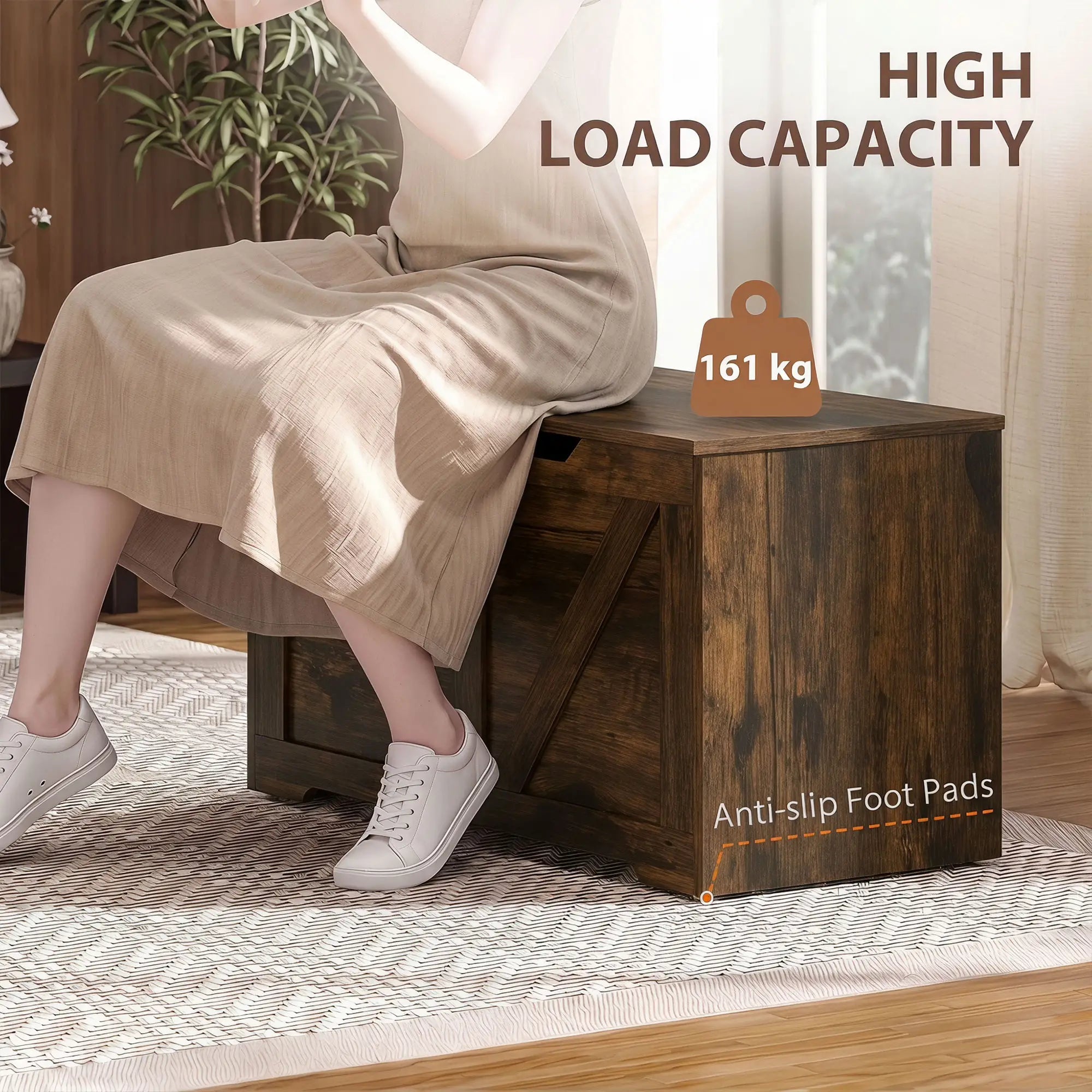 31.5 Inches Storage Chest with Safety Hinge, Rustic Brown Storage Cabinets at Gallery Canada