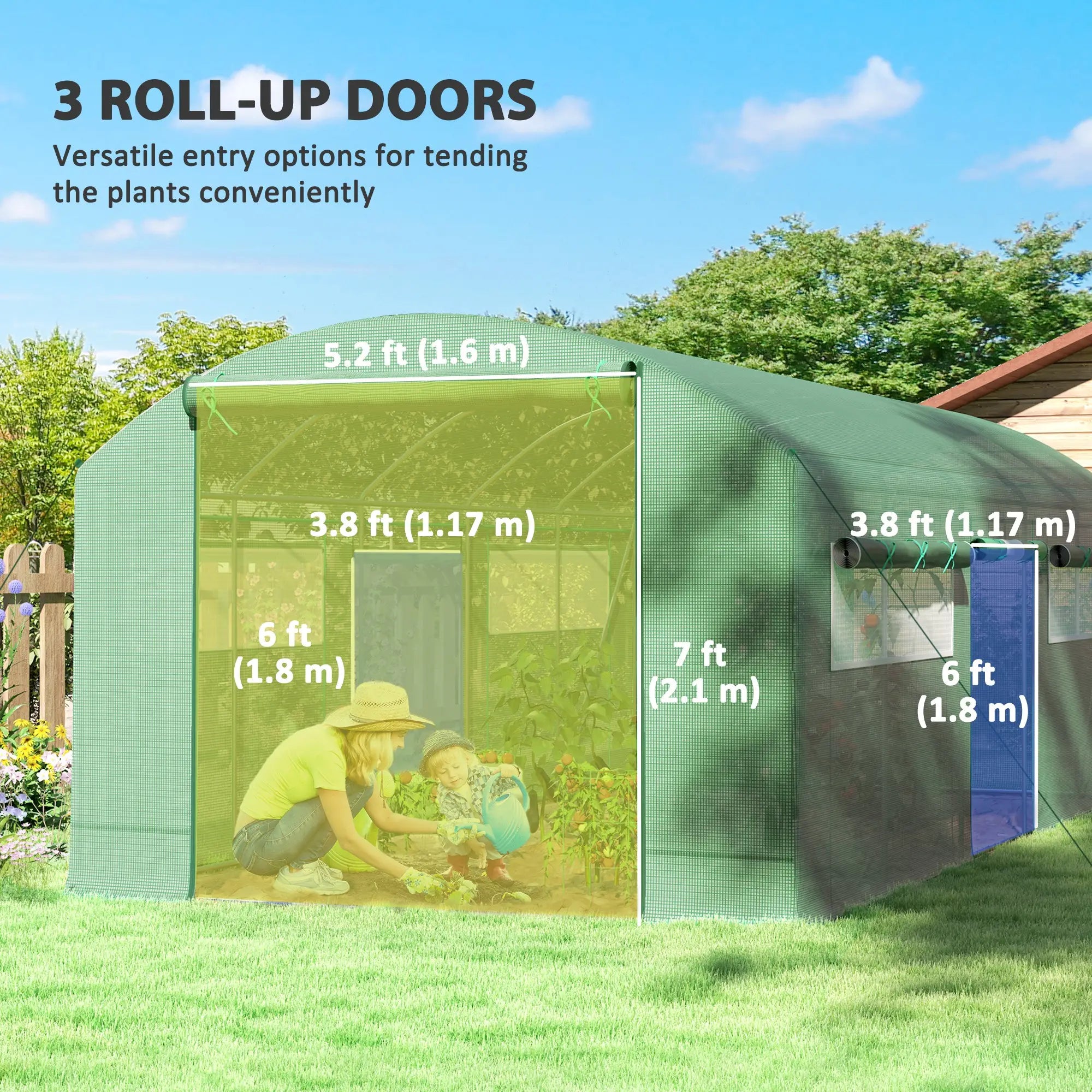 19.5' x 10' x 7.5' Walk-In Greenhouse, 3 Roll-Up Doors, Mesh Windows, Green Tunnel Greenhouses at Gallery Canada