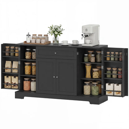 55" Kitchen Cabinet With Drawer, Adjustable Shelves, Black Bar Cabinets Black at Gallery Canada