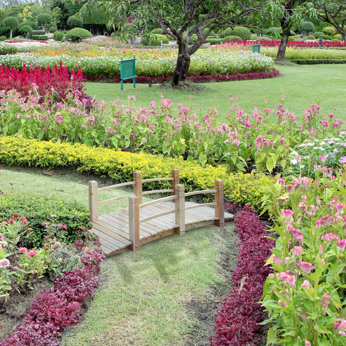 5FT Wood Garden Bridge, Outdoor Decorative Landscape, Natural Wood