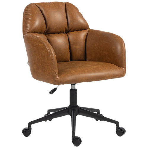 Swivel Office Chair, Faux Leather Desk Chair, Adjustable Height, Brown