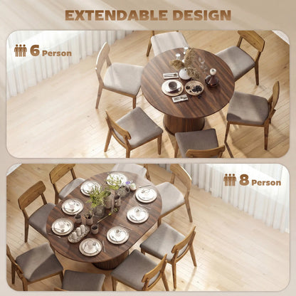 Extendable Kitchen Table, 43.5"-59", Walnut Wood Grain, Pedestal Base Dining Tables at Gallery Canada